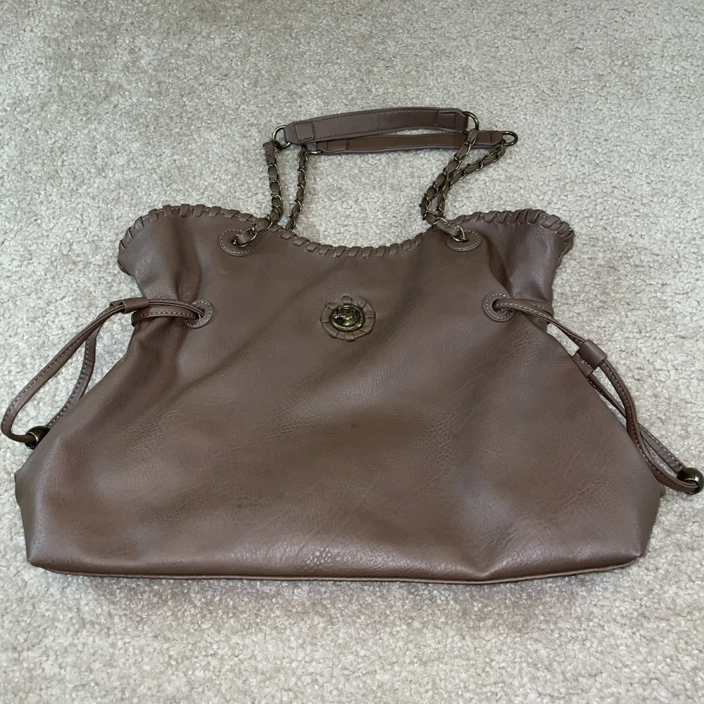 Cracker Barrel Brown‎ Faux Leather Horse Medallion Whipstitch Chain Tote Bag